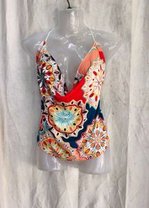 1110. Boho Halter Neck Print Top