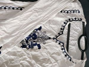 White Kurta with Blue Embroidery