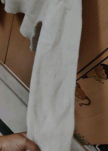 Beige Woolen Crop Top With Bell Sleaves