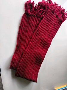 Chunky Knit Red Scarf with Fringe