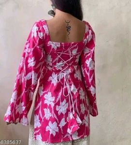 Beautiful Pink Floral Short Kurti