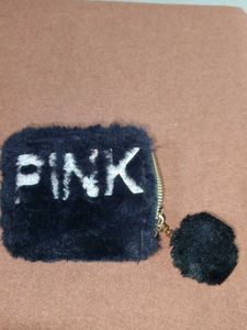 Fuzzy "PINK" Pouch with Pom