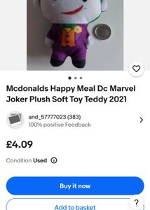 Mcdonalds Happy Meal Dc Marvel Joker Plush Soft To