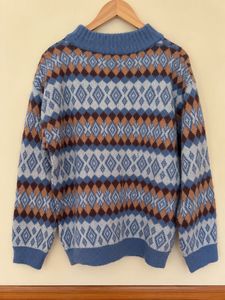 Blue &amp; Brown Patterned Pullover