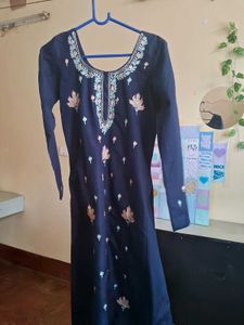 Embroidered Navy Blue Kurta