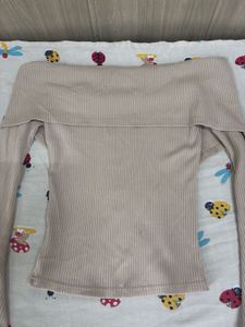 Pinteresty Beige Off-Shoulder Bell Sleeve Top
