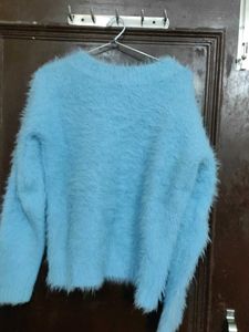 Fluffy Blue Knit Sweater