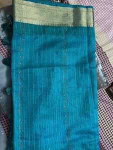 Elegant Blue &amp; Gold Saree