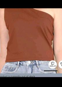 S size Brown One-Shoulder Top