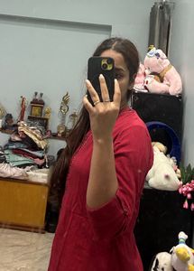 Red Kurti with Embellished Neckline