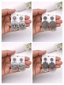 Oxidized Silver Jhumka Earrings Set
