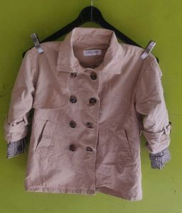 Tan Trench Coat with Plaid Accents