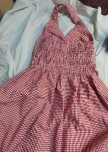 Gingham Print Halter Neck Midi Dress