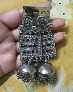 Boho Silver Jhumka Earrings