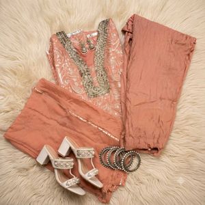 Elegant Rust Orange Heavy Sequence 3PC Party Suit