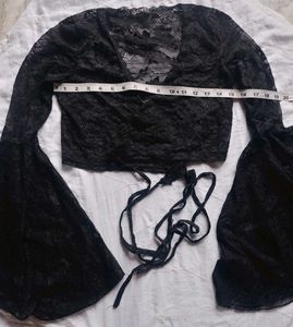 Black Lace Bell Sleeve Crop Top