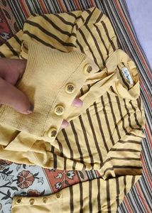 Striped Knit Top with Scarf Tie
