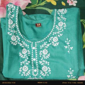Elegant Teal Kurta with White Embroidery