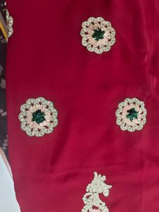 Elegant Embroidered Red Saree