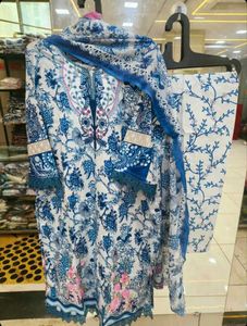 Blue Floral Print Kurta Set XL size