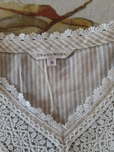 Women's Striped Lace Trim top