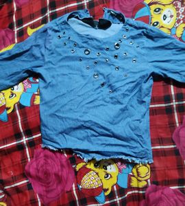 Edgy Studded Denim Top- Waist 28