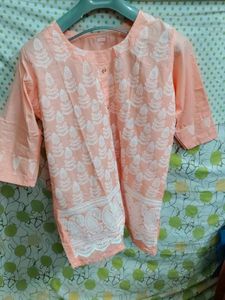 Peach Embroidered Kurta