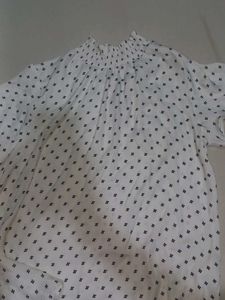 Chic White Blouse with Black Polka Dots