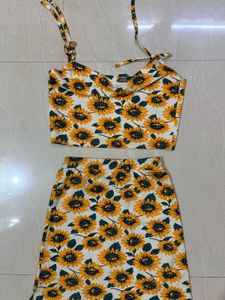 Sunflower Print Crop Top & Skirt Set