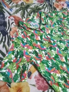 Tropical Parrot Print Short Sleeve Shirt