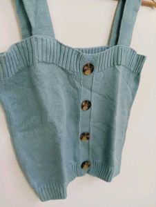 Cute Blue Knit Button-Up Tank Top