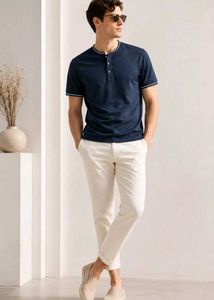 Rare ZARA Men's Slim Fit Henley Navy Blue Shirt