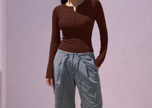 Brown Long Sleeve Henley Top
