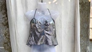 441110. Metallic Halter Neck Crop Top