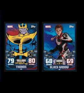 Villain Thanos and  black widow hero attax card