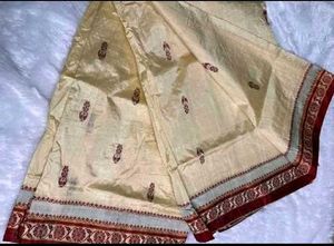 cream meroon pure silk saree