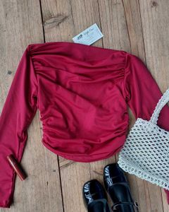 Maroon Ruched Long Sleeve Top