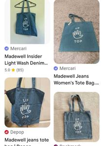 Denim Tote Bag with "UP TOP" Graphic