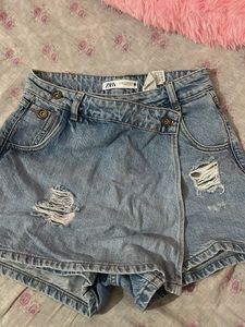 Distressed Denim Skort Shorts