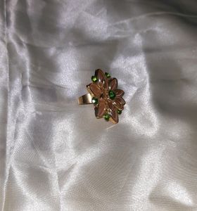Golden Adjustable Ring With Pearl And Stone