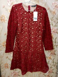 Zara Maroon Lace Dress