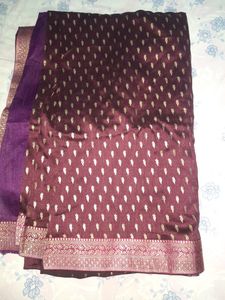 Brand New Saree,wine And Golden Color