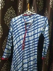 Blue And White Color Long Kurti In Taidai