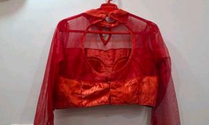 Red Sheer Sleeve Blouse