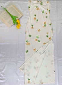 White Floral Strapless Maxi Dress