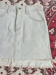 Light Wash Denim Frayed Skirt