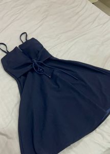 Navy Blue Lace-Up Mini Dress