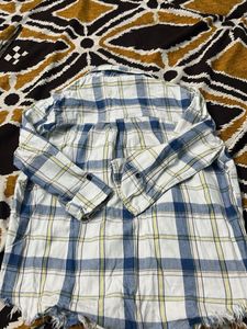 Blue Plaid Frayed Button-Up Shirt
