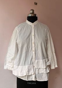 Zara White Ruffled Button-Down Top