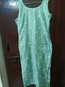 Green Kurta with White Leaf Print